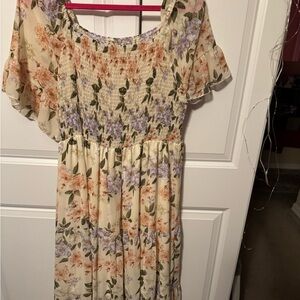 SHEIN Curve Floral Dress in Cream and Pink